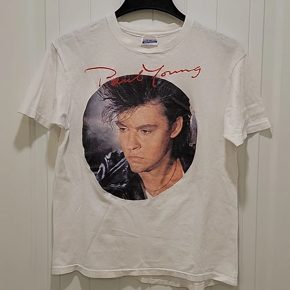 Vintage 1985 Paul Young The Nine Go Mad Tour White Tshirt Size Large - Picture 8 of 8